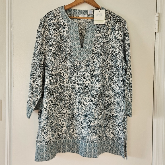 Sigrid Olsen Tops - Sigrid Olsen Womens Tunic top XL Linen Floral Boho Beach Resort Lightweight